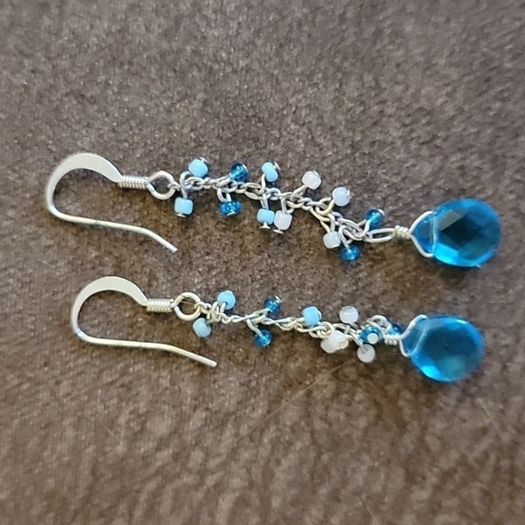 HANDMADE Sterling Silver Icy Blue Teardrop Mermaidcore Dangle Drop Earrings - Picture 4 of 4